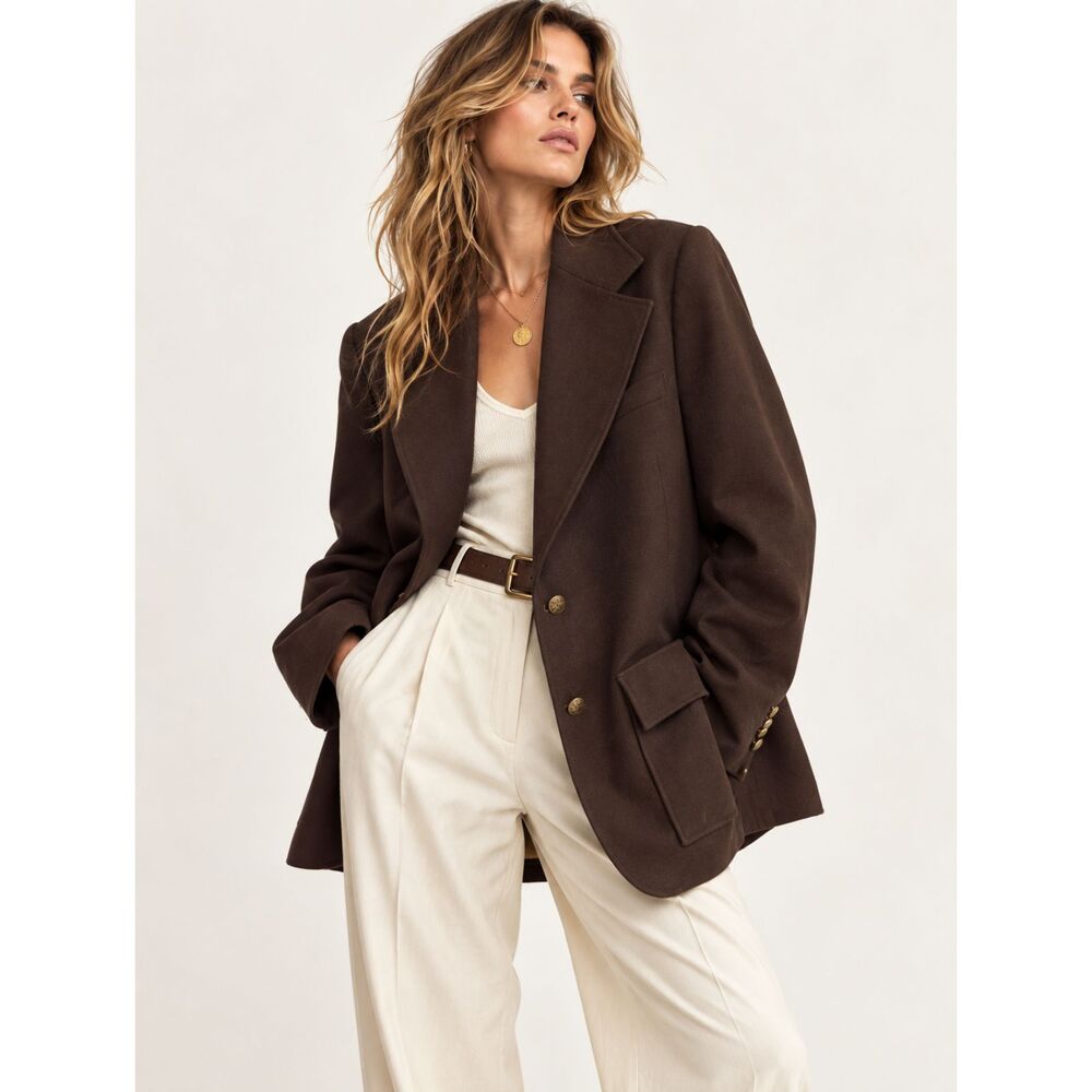 Vintage 70s LeeWald Brown Tailored Blazer Gold Buttons Mustard Lining Oversized